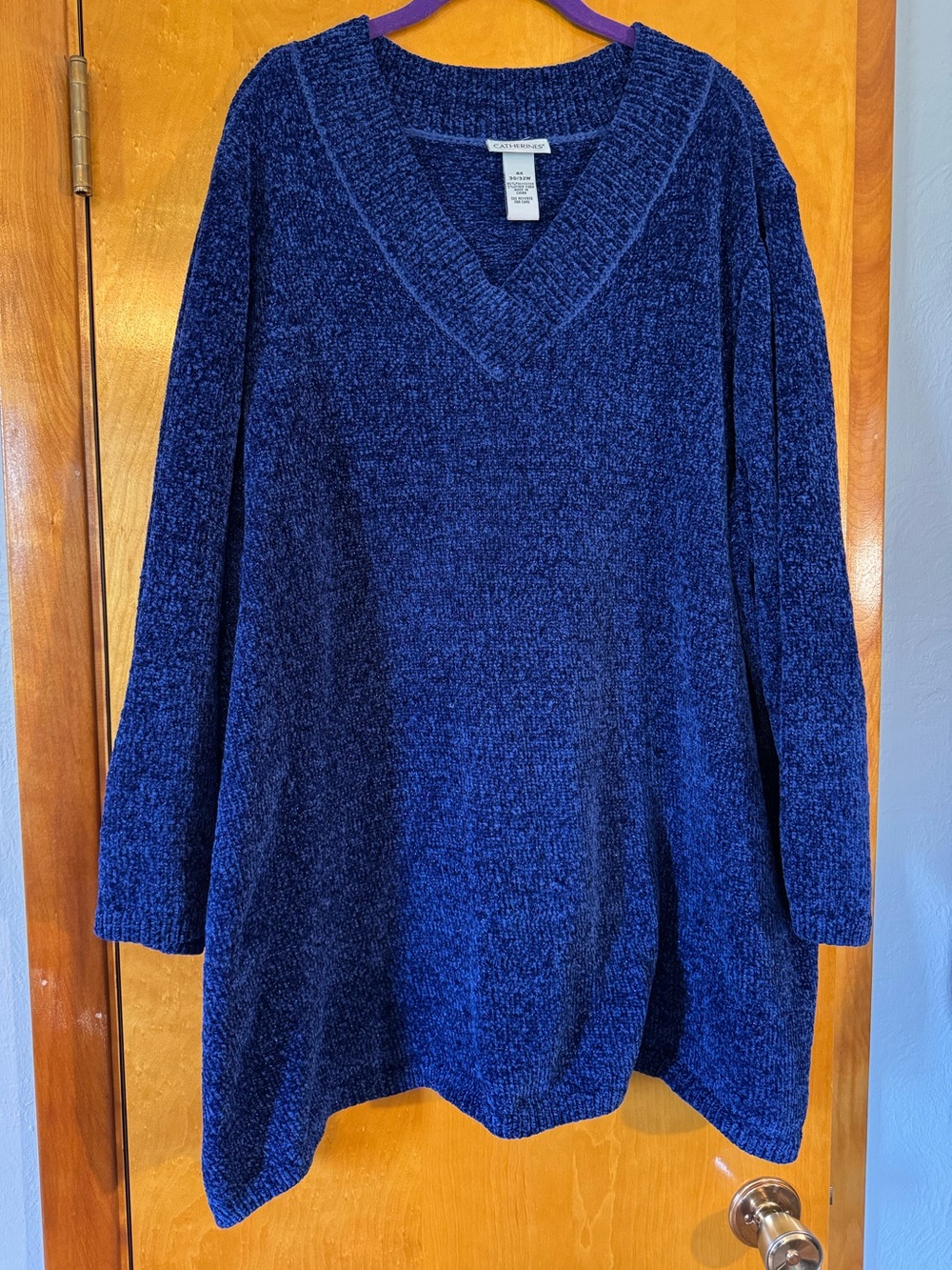 Catherines Navy Blue V-Neck Chenille Sweater Tunic